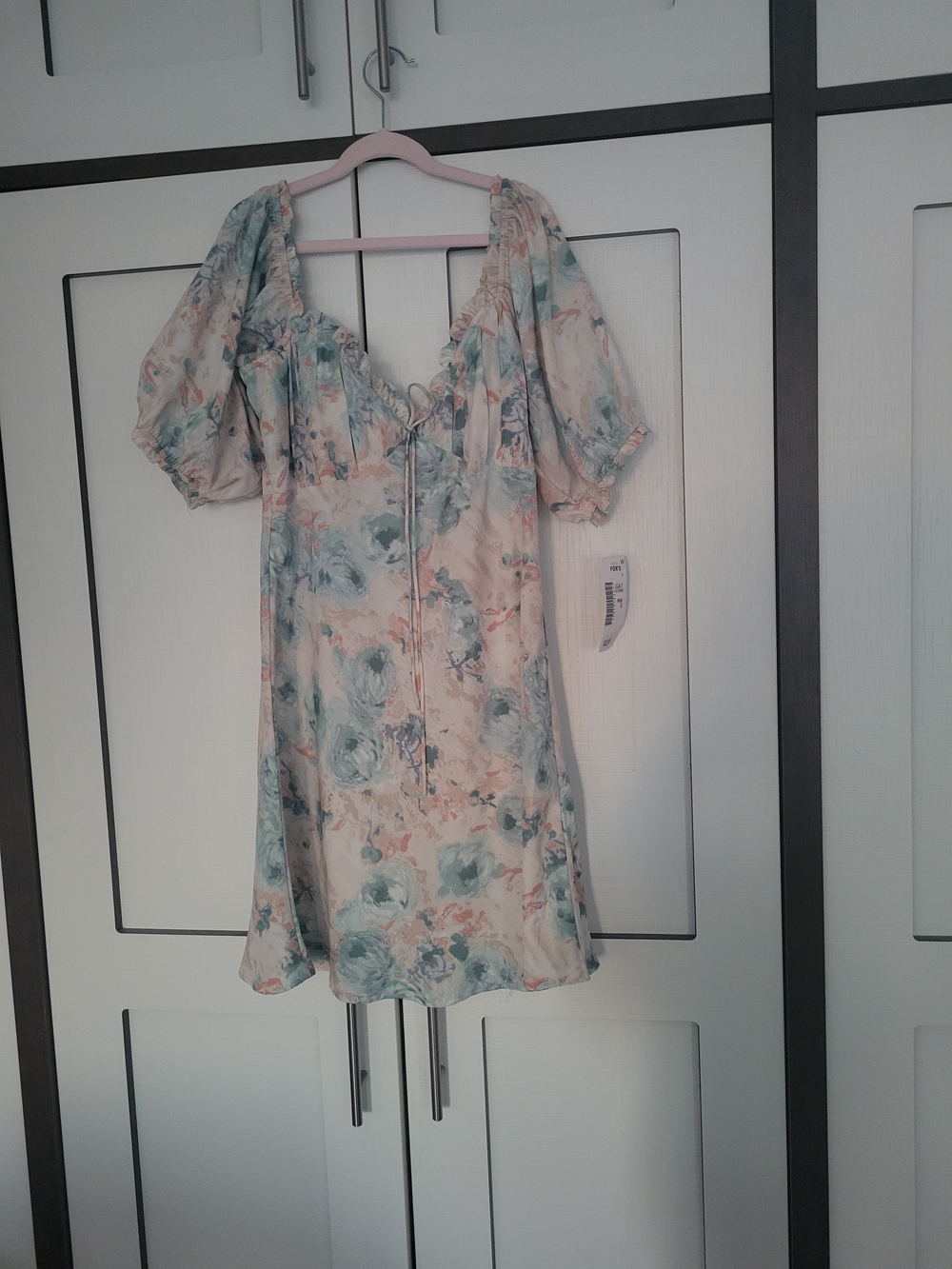 Fox Floral Puff-Sleeve Mini Dress in Blue & Cream